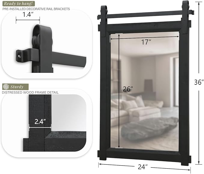 Rustic Barn Door Mirror: 24"x36" Black Farmhouse Wood Frame - Image 5