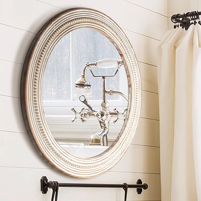 24 Inches Wood Round Mirrors for Wall Decor, Rustic Decorative Circle Mirror - Image 3