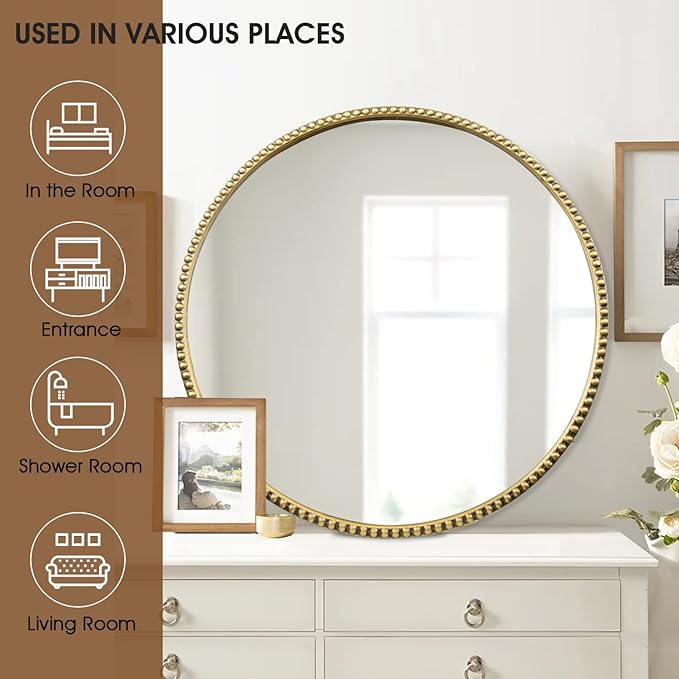 Round Bathroom Wall Mirror, Wall Mounted Large Circle Makeup Mirror - Image 6