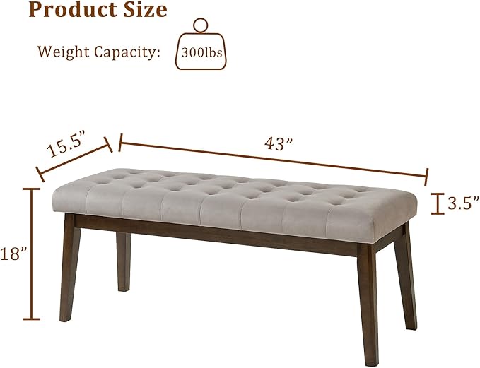End of Bed Bedroom Bench, Linen Upholstered Tufted Bench - Image 2