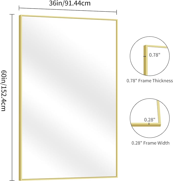 YIROMAN Bathroom Mirror 60"x36", Large Brushed Gold Bathroom Mirror - Image 7