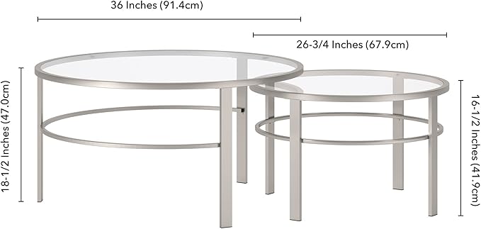 Henn&Hart Round Nested Coffee Table in Satin Nickel, Modern coffee tables - Image 3