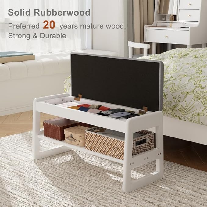 Shoe Rack Bench with Cushion, 2 Tiers Shoe Bench with Flip-Top Storage - Image 9