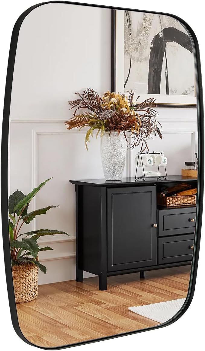 ANDY STAR Black Oblong Mirror, 32x40 Inch Black Oval Mirror by ANDYSTAR