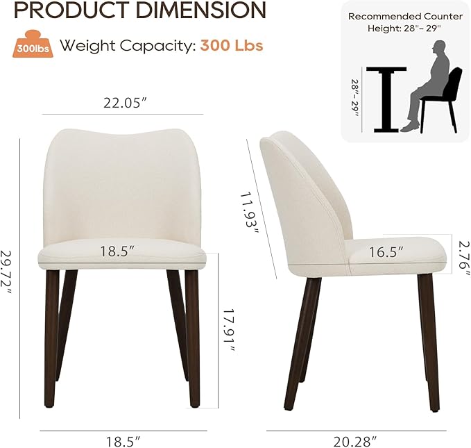 COLAMY Upholstered Dining Chairs Set of 2, Modern Fabric Dining Room Kitchen - Image 5