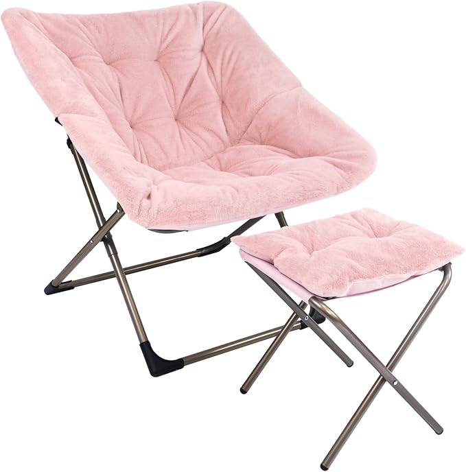 Kokel Plush Folding Chair and Ottoman Padded Metal Frame Living Room Chair by Unknown