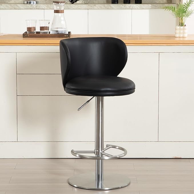 RAINMOOD Bar Stools, Adjustable Stainless Steel Swivel Barstools, Faux Leather by RAINMOODFURNITURE