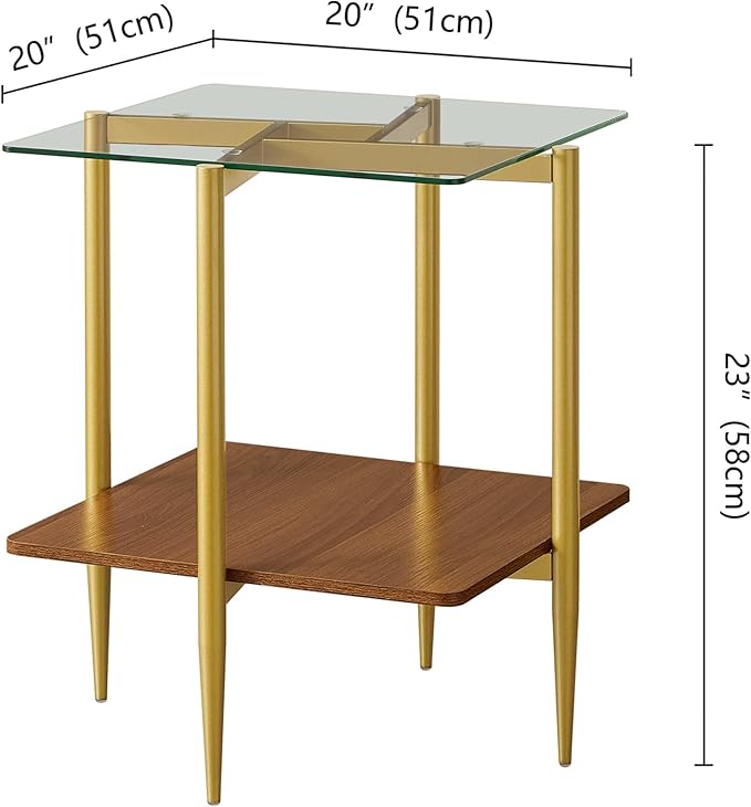 Square Glass End Table, Mid-Century Modern Sofa Table, L20*W20*H23 inch - Image 2