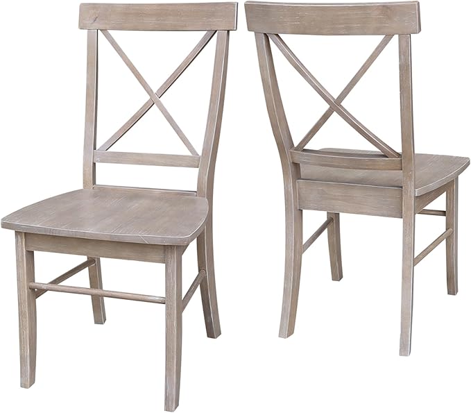 X-Back Dining Chairs Set of 2 Washed Gray Taupe Solid Wood Parawood Construction - Image 7