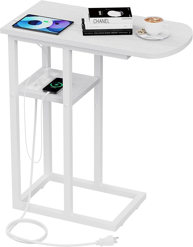 C Table End Table with Charging Station, Couch C Shaped Side Table by eiskah
