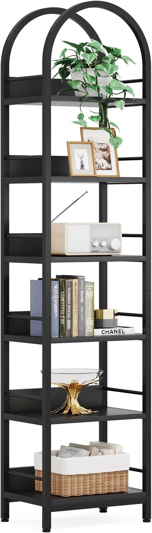 LITTLE TREE 6-Tier Open Bookshelf, 78.7" Tall Arched Bookcase, Freestanding by LITTLETREE