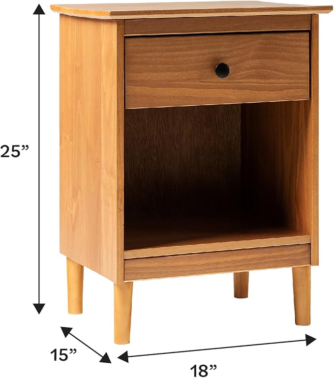 Walker Edison Traditional Wood 1 Drawer Nightstand Side Table Bedroom Storage - Image 3