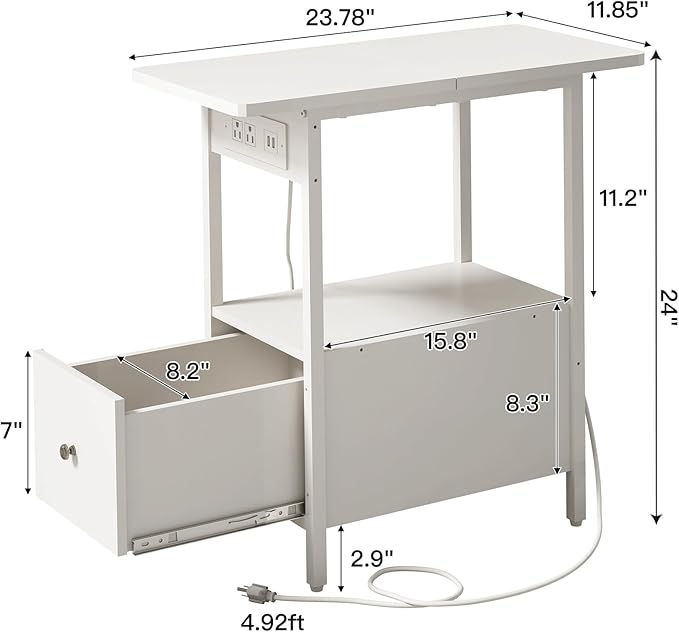 LIDYUK End Table with Charging Station, Narrow Side Table with Drawer and USB - Image 3