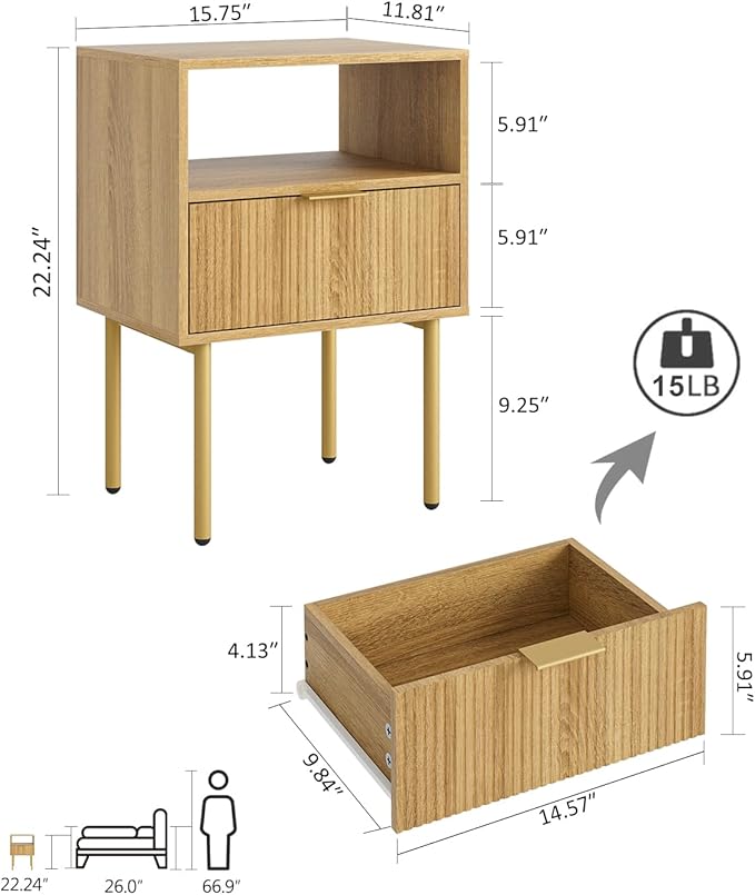 Masupu Night Stand, Mid-Century Modern Bedside Table - Image 2
