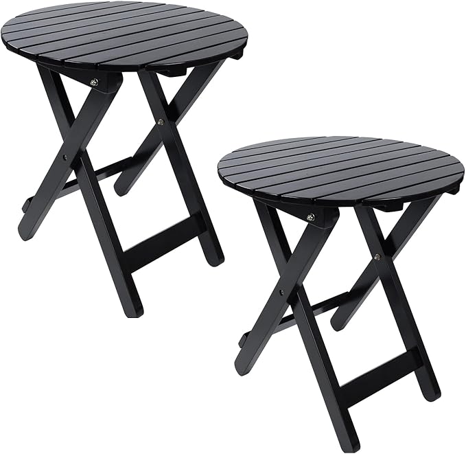 Outdoor Patio Side Table Set of 2 Small Folding Wood Round End Table Coffee by Hngilkoo