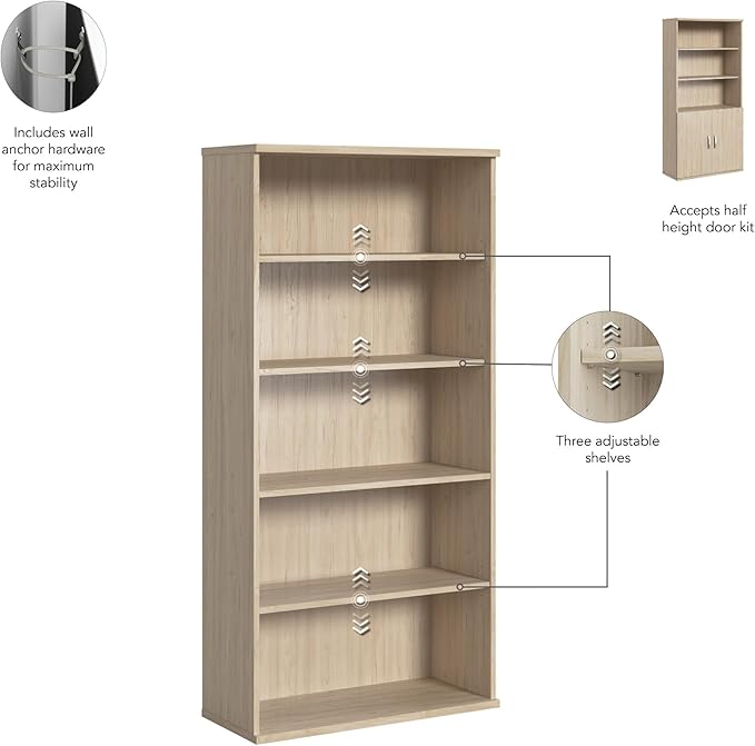 Bush Business Furniture Studio C Tall 5 Shelf Bookcase in Natural Elm, Large - Image 8
