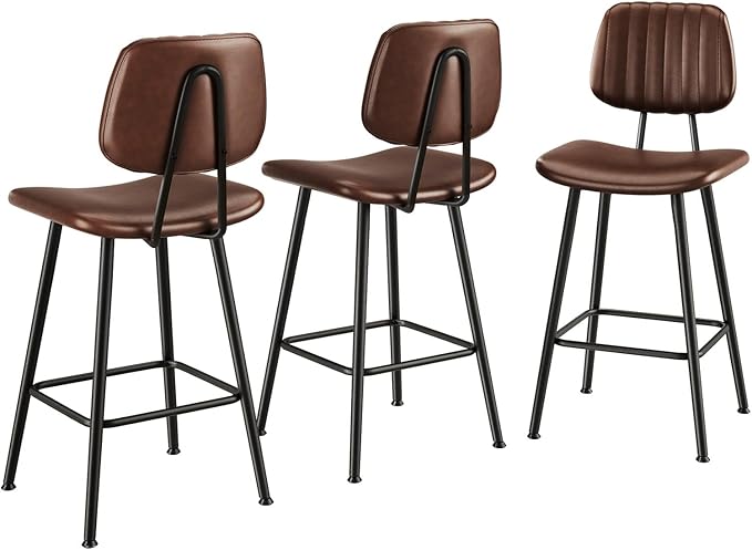 24-Inch Leather Bar Stools Set of 3, Counter Height Barstools - Image 9
