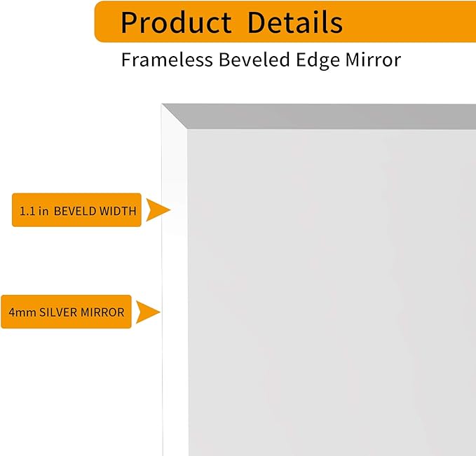 KOHROS Vanity Mirror Frameless Square Mirror, Tempered Glass, Hangs - Image 5