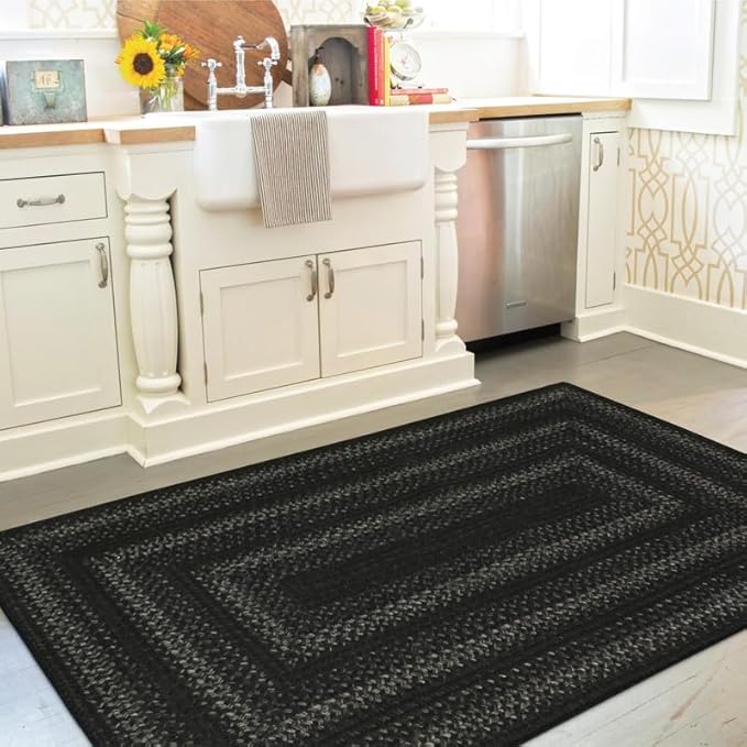 Homespice Jet Black Braided Rugs Runners 22x72 by Homespice