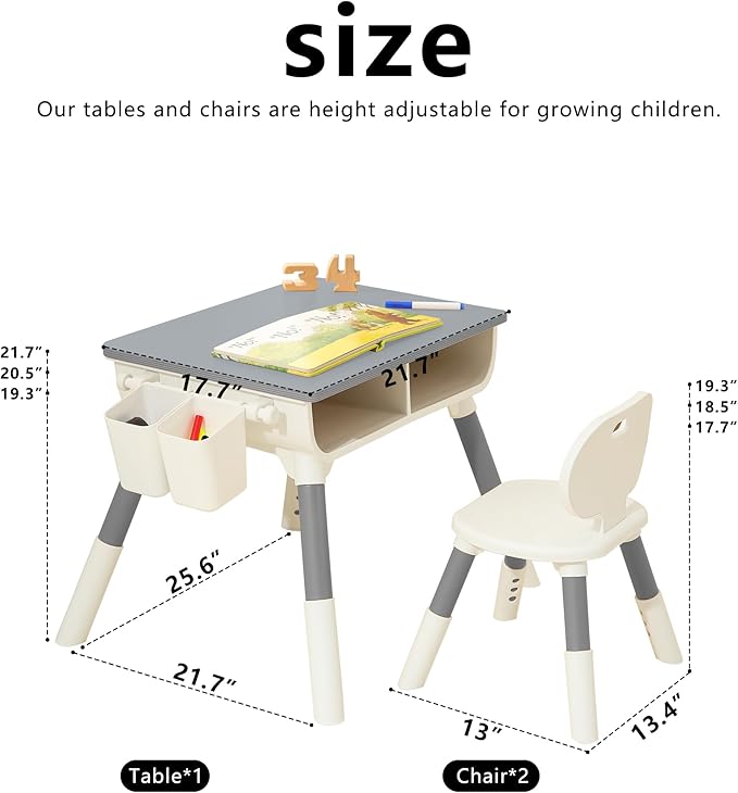 Kids Study Desk and Chair Set Height Adjustable Graffiti Desktop Storage Drawer - Image 2