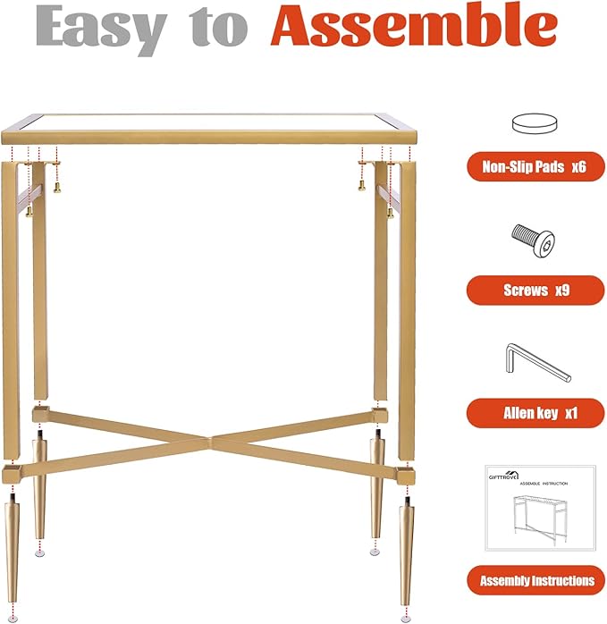 Gold End Table, Rectangle Side Table - Image 4