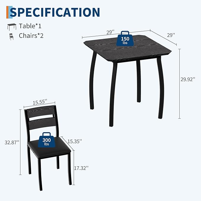 GAOMON Dining Table Set for 2, 3 Piece Small Kitchen Table and 2 Upholstered - Image 2
