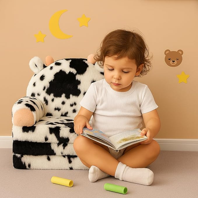 Toddler Chair with Faux Rabbit Fur – 2-in-1 Foldable Kids Couch, Soft Sofa - Image 6