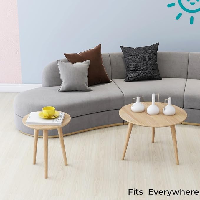 WoodShine Side Table Small Round Solid Wood Sofa End Tables Accent Nesting - Image 2