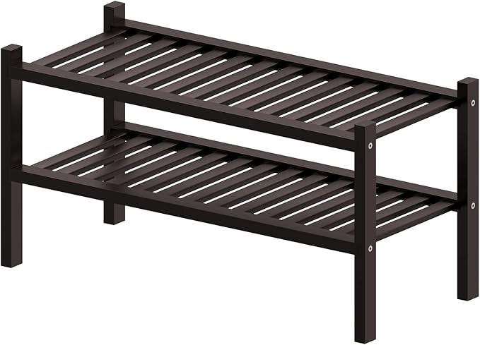 2 Tier Bamboo Shoe Rack for Closet Free Standing Wood Shoe Shelf for Entryway - Image 7
