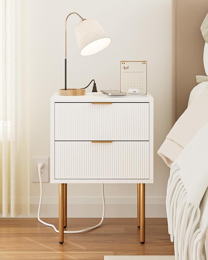 Masupu Nightstand with Charging Station, Mid-Century Modern Bedside Table with - Image 8