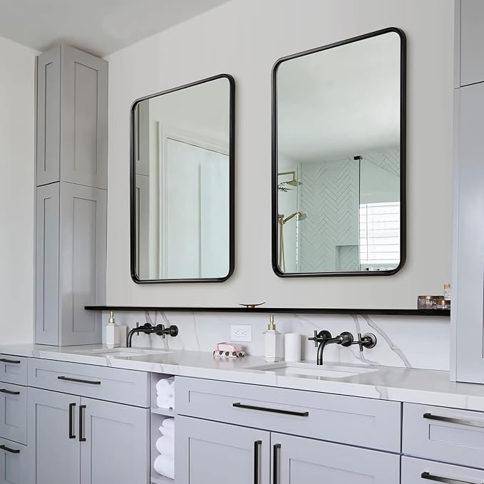 ANDY STAR Mirror for Bathroom 24X36 Inch, Matte Black Mirror Rounded Rectangle - Image 8