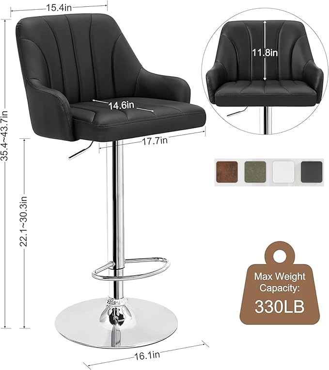 VECELO Bar Stools Set of 2, Adjustable Barstools, Counter Height Stools - Image 3