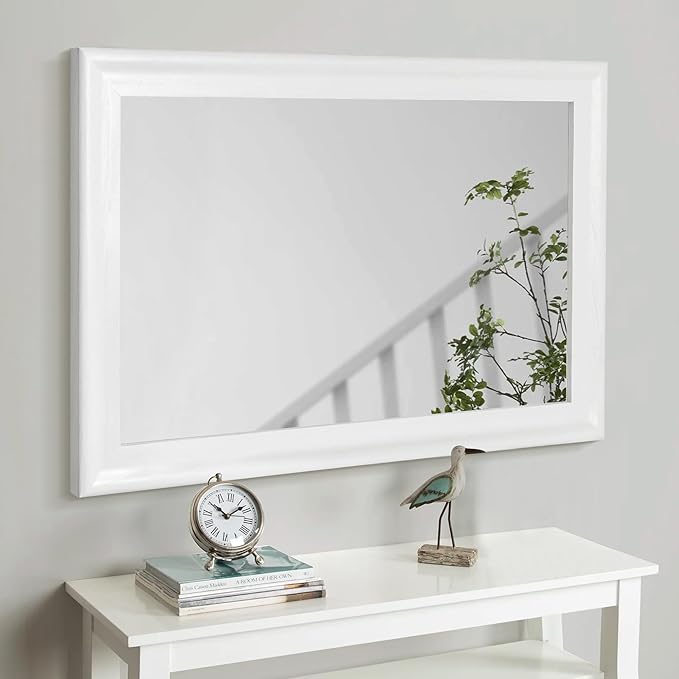CULER White Wood Wall Mirror for Bathroom, Rectangle Rustic Large 30 x 40 inch by Culer