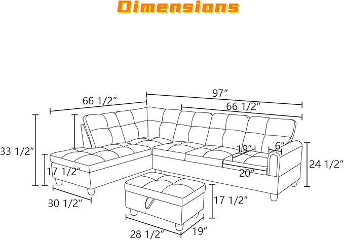 L Shaped Sectional Couch with Otttoman, Apartments, Light Grey - Image 2
