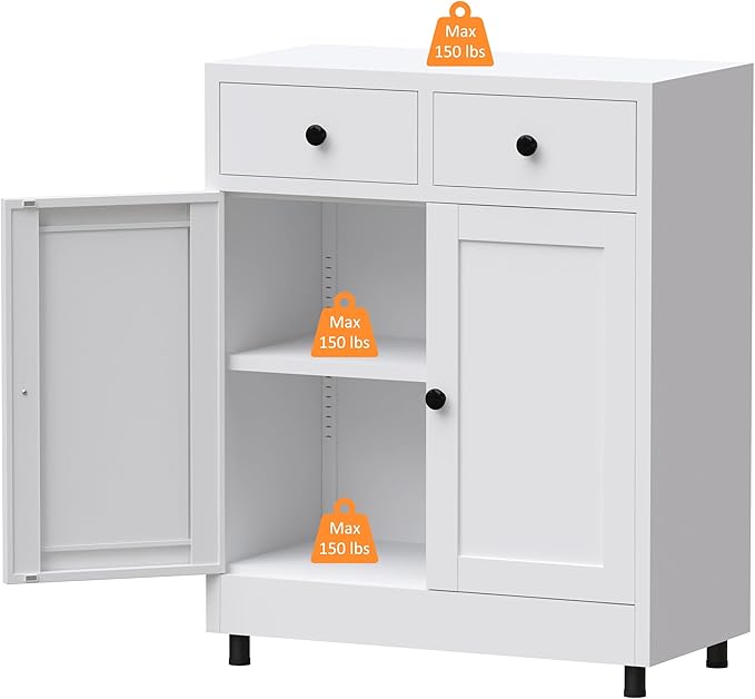 Metal Storage Cabinet with 2 Drawers and Adjustable Shelf, Sideboard Buffet - Image 6