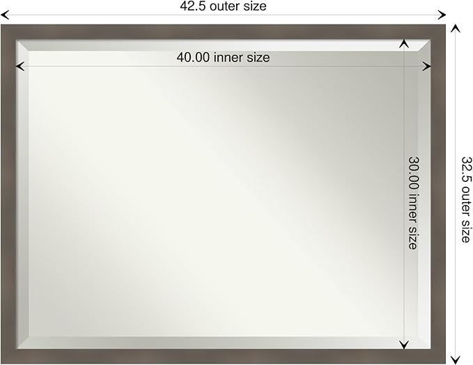 Amanti Art Grey Wall Mirror 33x43 Edwin Clay Grey Rectangle Bathroom Mirror - Image 4