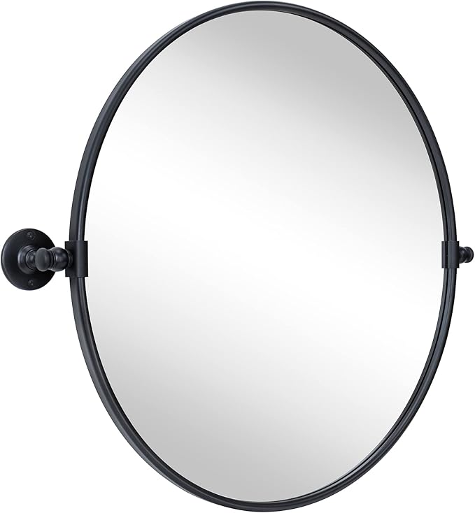 Round Pivot Bathroom Mirror Black Circle Metal Framed Tilting Vanity Mirrors - Image 3