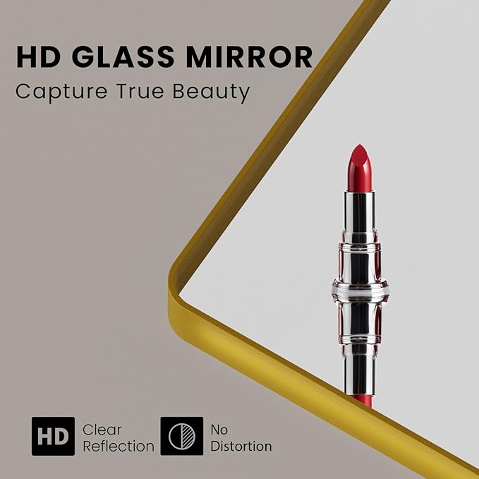 Gold Bathroom Mirror, 72x36 Inch Brushed Gold Metal Frame Mirror - Image 2