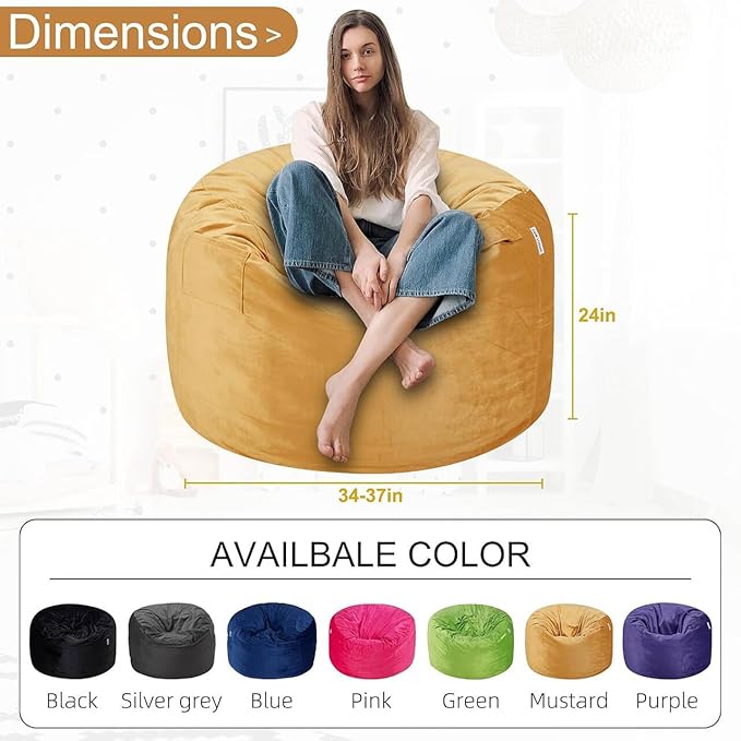 HABUTWAY Bean Bag Chair 3Ft Luxurious Velvet Ultra Soft Fur - Image 3