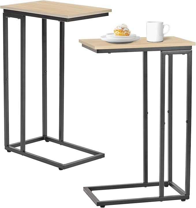 C-Shaped End Table, TV Tray Set of 2, Couch Side Laptop Table, by fusehome