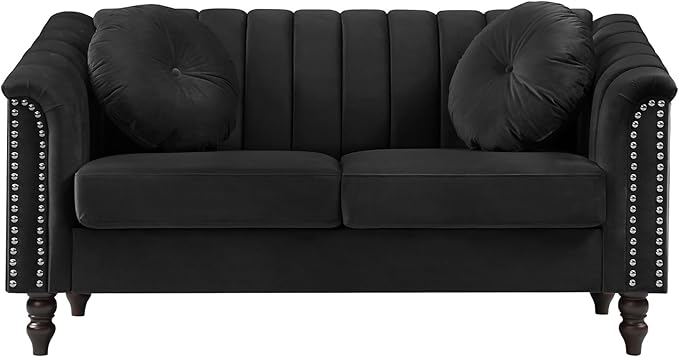 60" Loveseat Sofa, Microfiber Chesterfield Upholstered Sofas Love Seat - Image 4