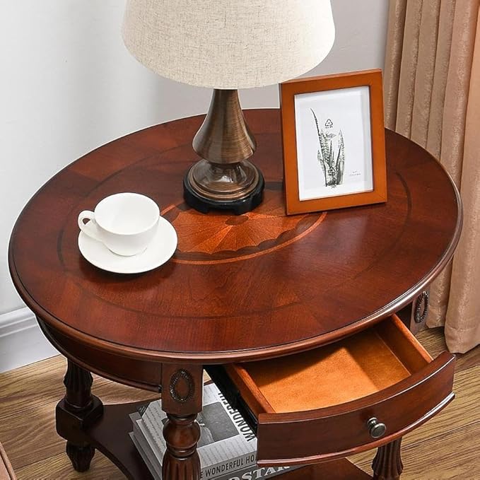LEEMTORIG Oval Round End Table, 2-Tier Cherry Wood End Table Solid Wood Side - Image 7