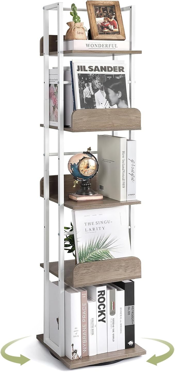 Bikoney Bookshelves 5-Tier, Rotating Bookshelf Tower by Bikoney