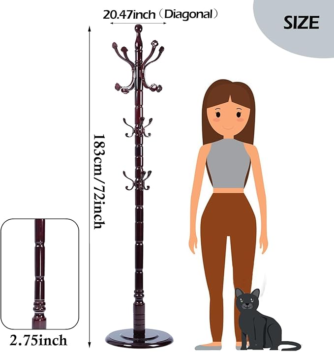 Coat Racks Free Standing with 14 Hooks, Natural Wood Coat Stands - Image 7