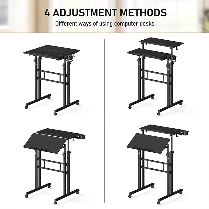 Small Standing Desk with Wheels, Tall Mobile Stand Up Table, Portable Standing - Image 7