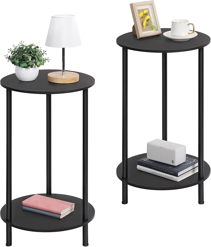 SEHERTIWY Small Round Side Table, 2 Tiers Farmhouse End Tables, Night Stands by SEHERTIWY