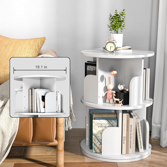Nidouillet Rotating Bookshelf, Revolving Bookcase 360 Display Round Bookshelf - Image 7