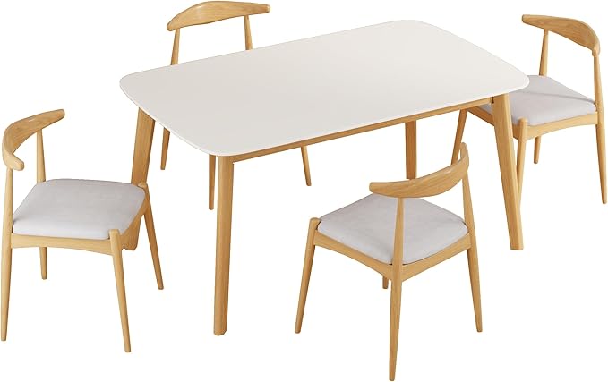 5-Piece Dining Set, Mid-Century Modern Solid Wood Table & Chair Set - Image 4