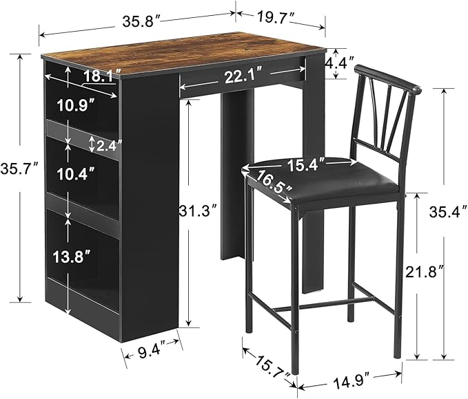 VECELO Small Bar Table and Chairs Tall Kitchen Breakfast Nook - Image 6