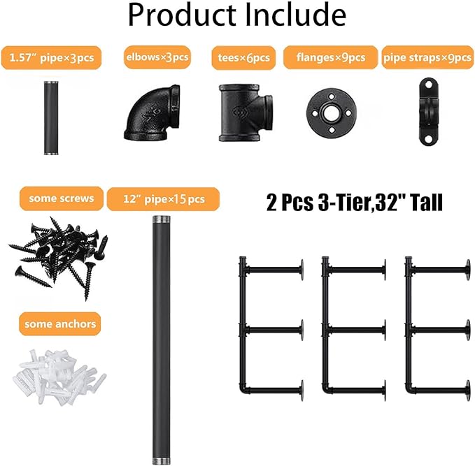 Industrial Pipe Shelf Brackets Wall Mount, Open Black Pipe Shelving - Image 7